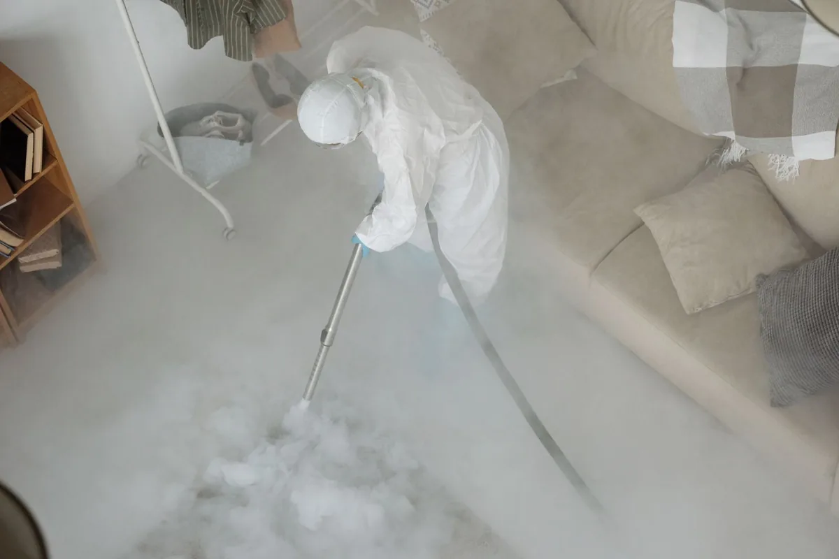 Biohazard cleanup technician in protective equipment, River Run, Fort Lauderdale, FL